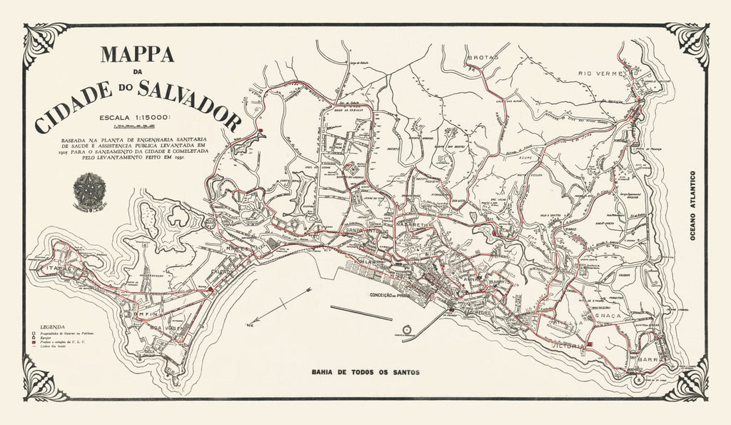 Vintage Map of Salvador, Brazil 1931