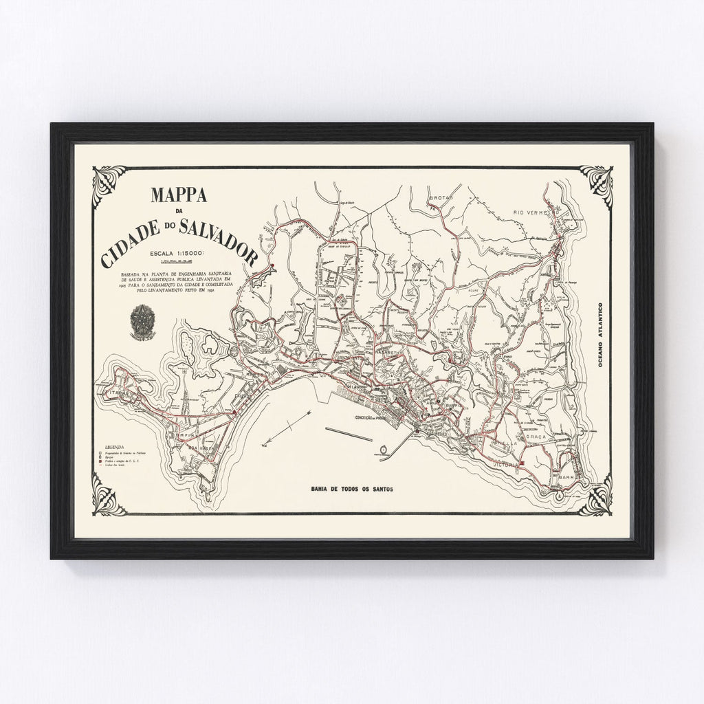 Vintage Map of Salvador, Brazil 1931