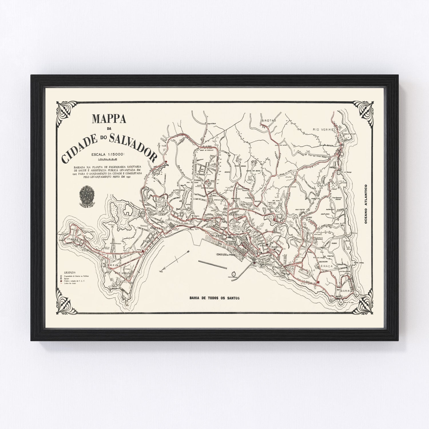 Vintage Map of Salvador, Brazil 1931