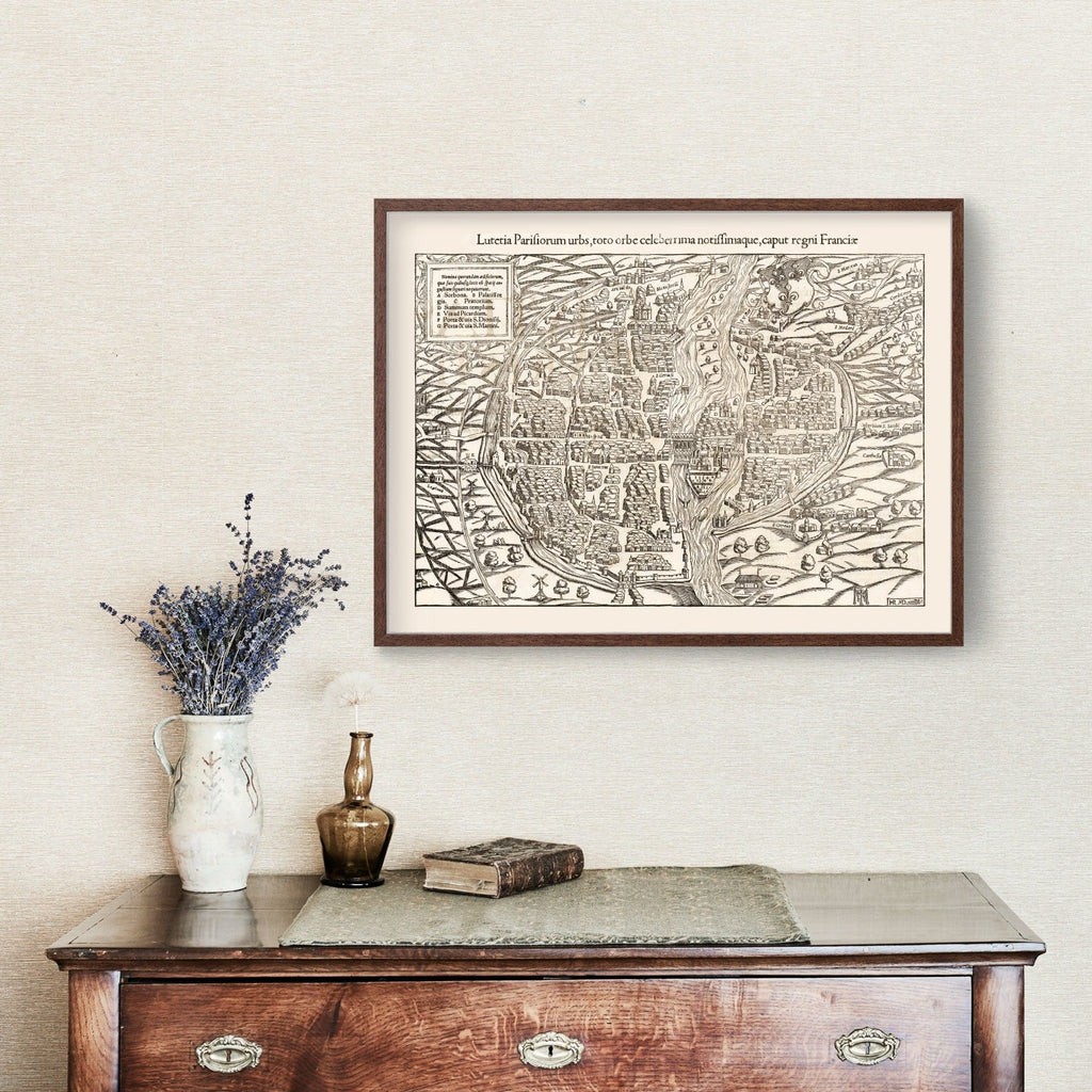 Vintage Map of Paris, France 1550