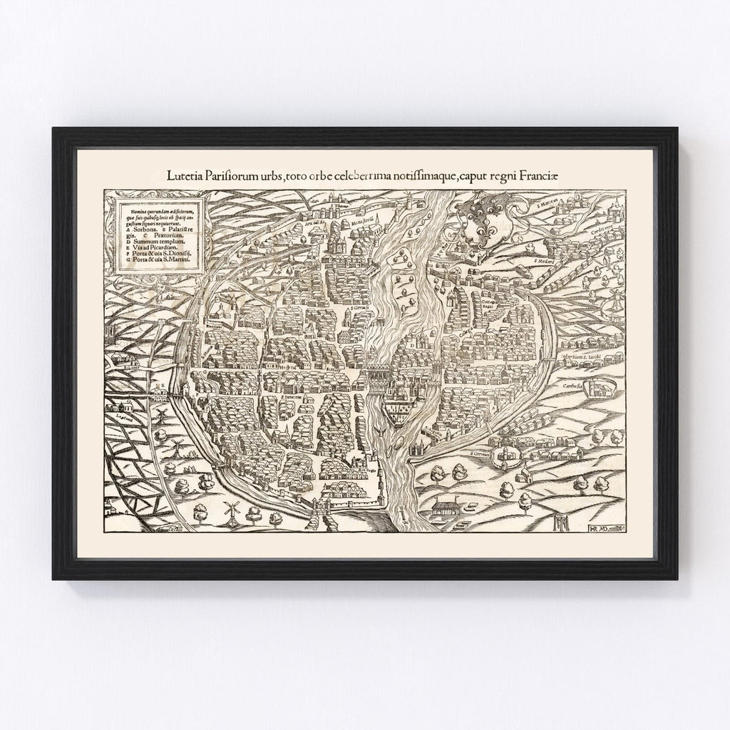Vintage Map of Paris, France 1550