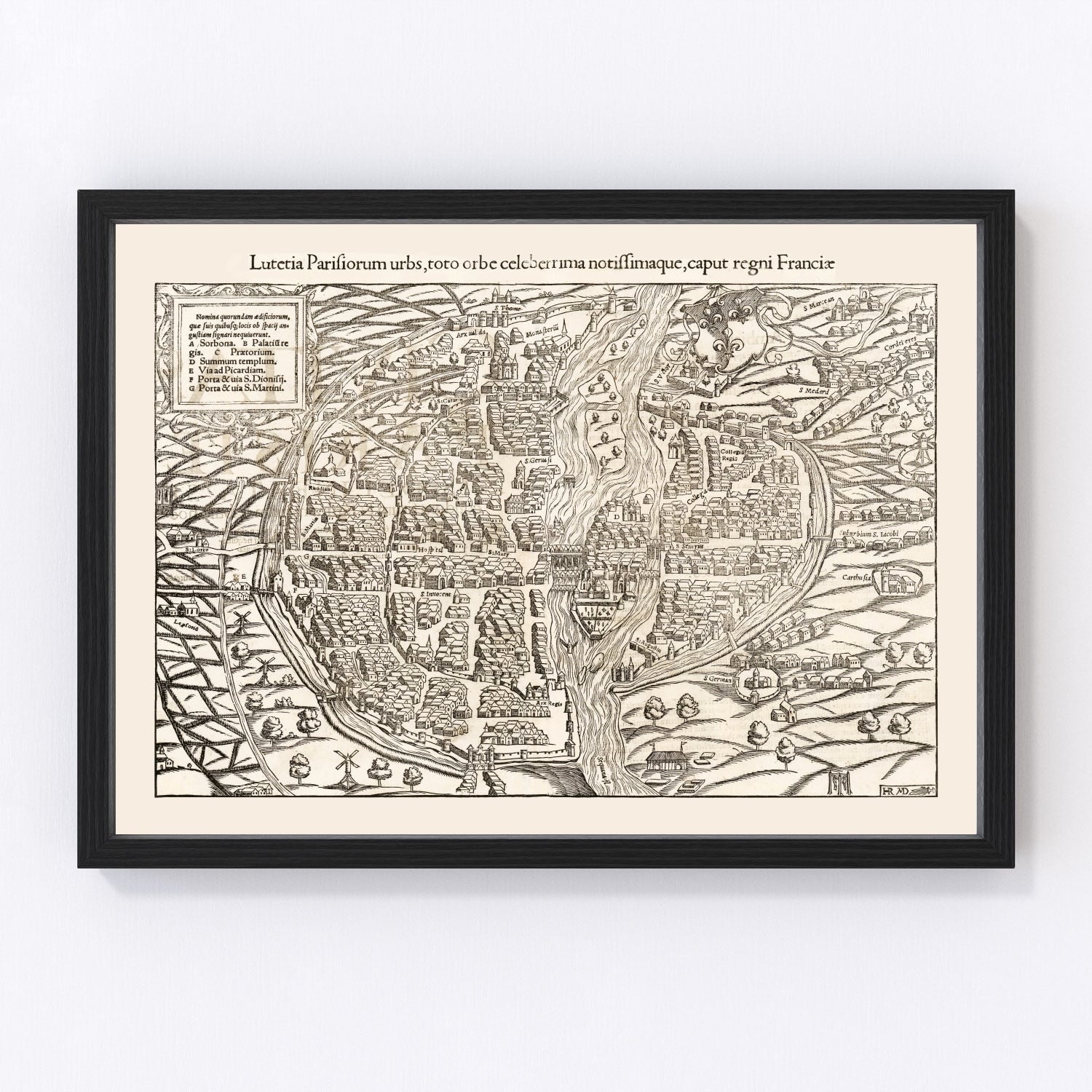 Vintage Map of Paris, France 1550