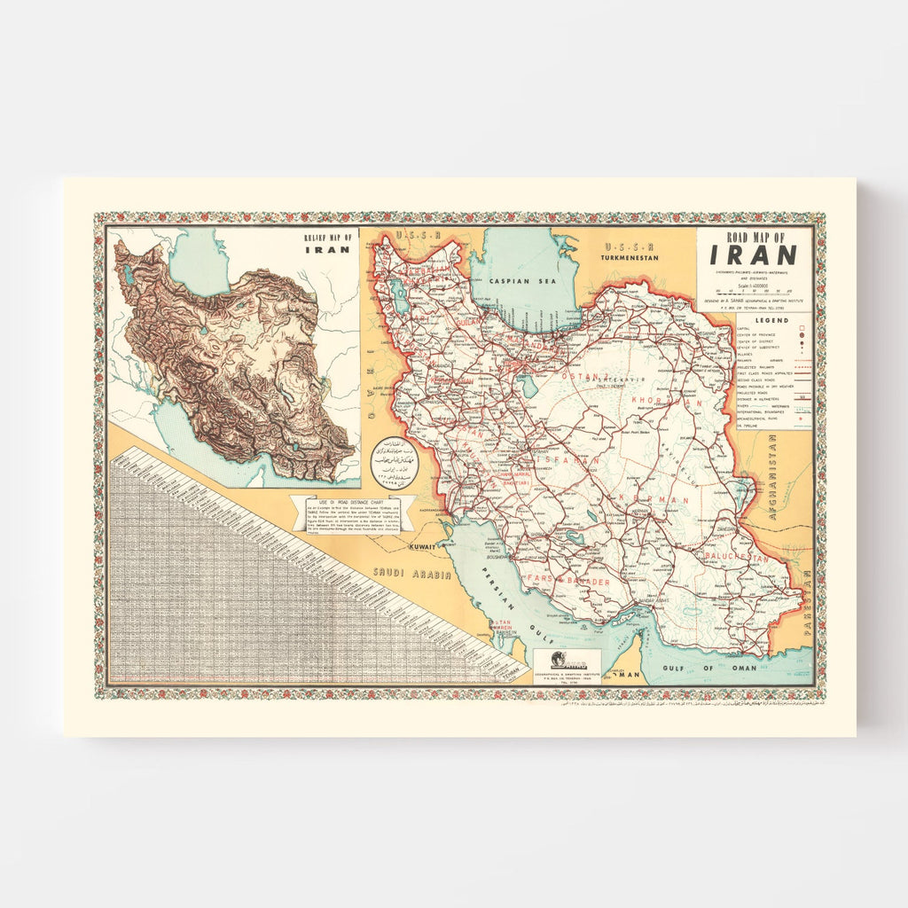 Vintage Map of Iran 1960