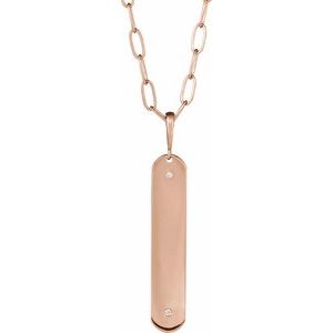14K Rose Gold .0075 CTW Natural Diamond Engravable Bar 18" Necklace
