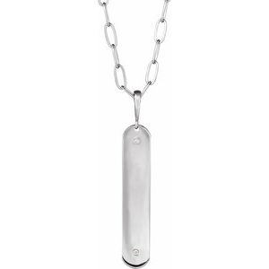 Sterling Silver .0075 CTW Natural Diamond Engravable Bar 18" Necklace