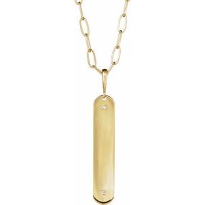 14K Yellow Gold .0075 CTW Natural Diamond Engravable Bar 18" Necklace