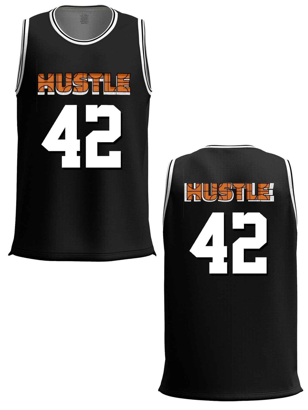 Hustle 42 Adult Black Basketball Jersey | Ships From USA