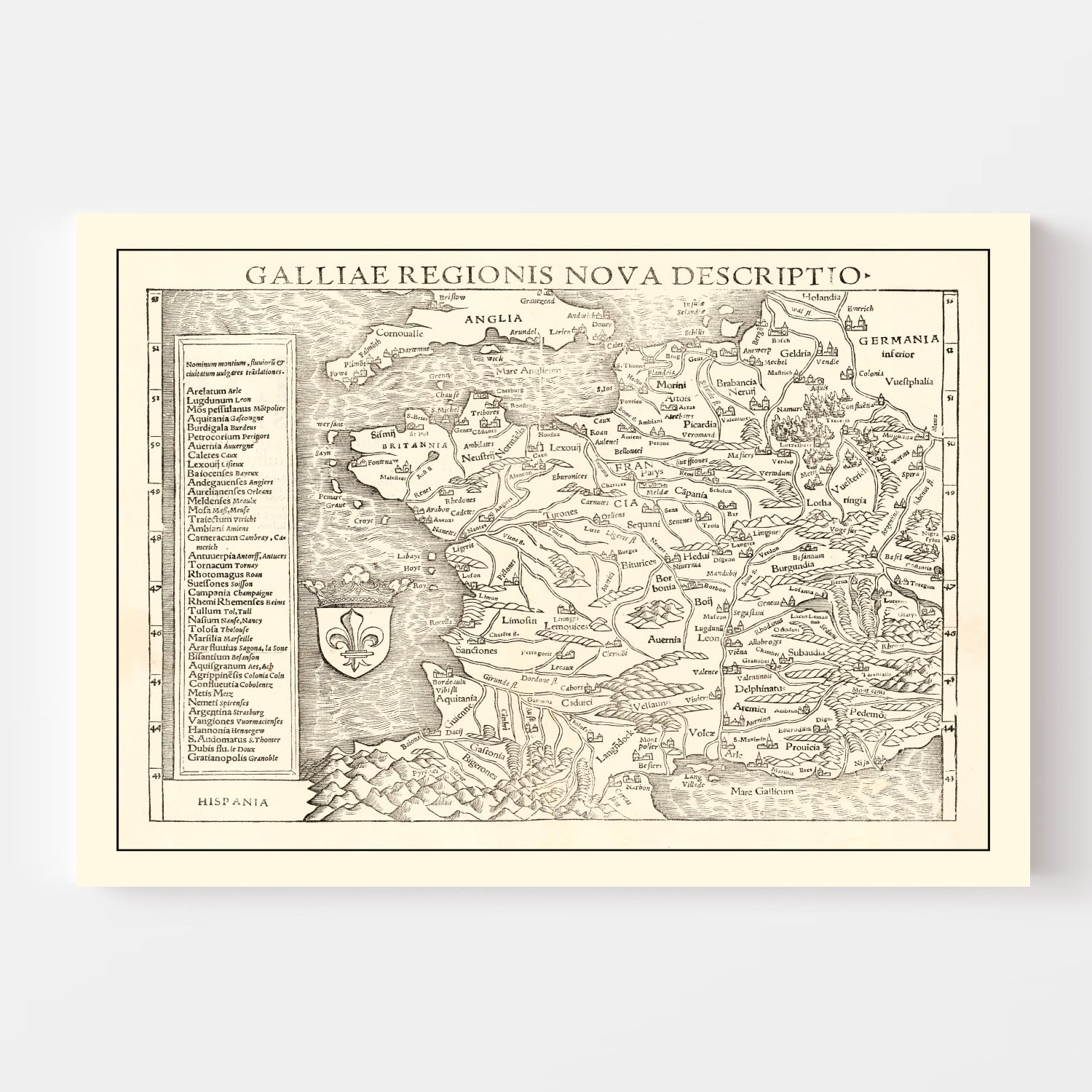 Vintage Map of France 1550