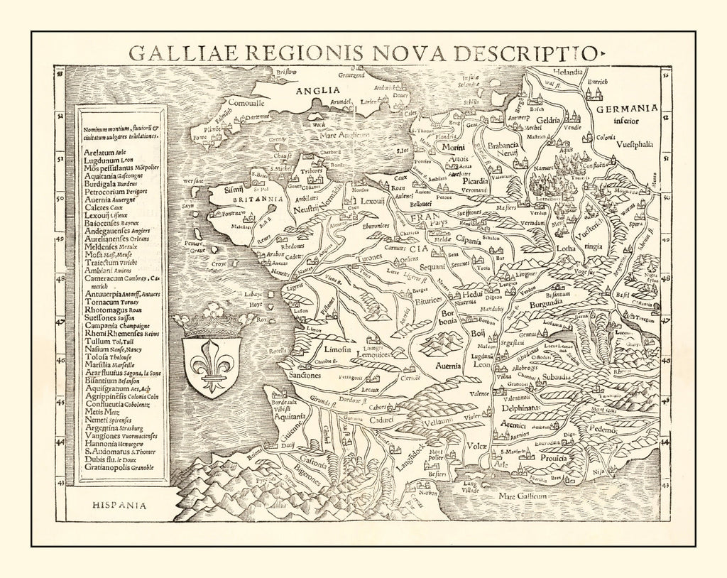 Vintage Map of France 1550