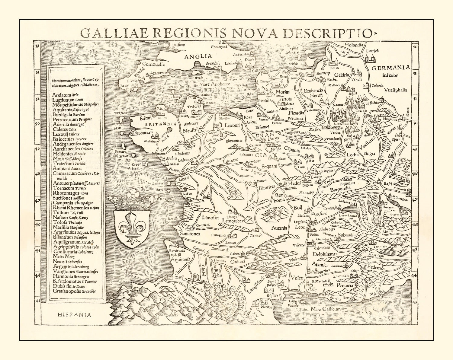 Vintage Map of France 1550