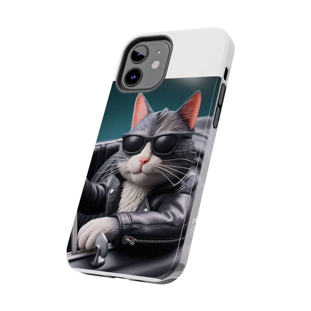 Cool Cat in Leather Jacket Driving Car Mobile Phone Case
