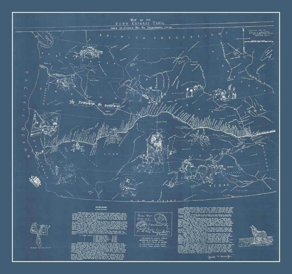 Vintage Pony Express Map 1935