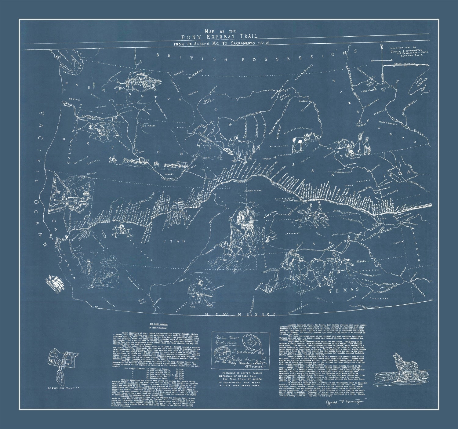 Vintage Pony Express Map 1935