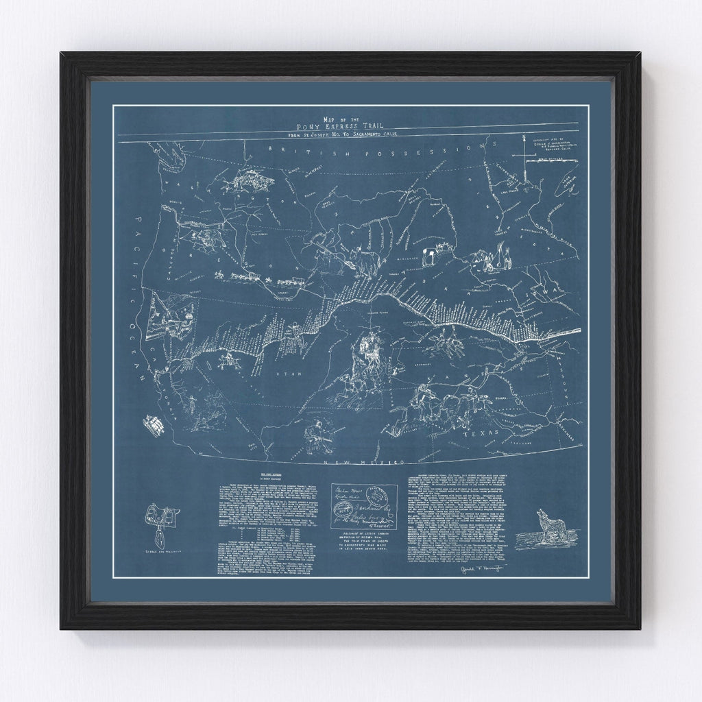 Vintage Pony Express Map 1935