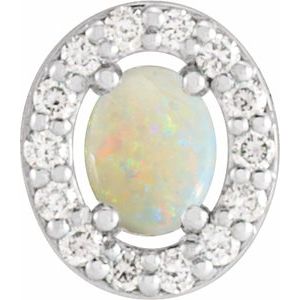 Sterling Silver Natural White Opal & .05 CTW Natural Diamond Halo-Style Pendant