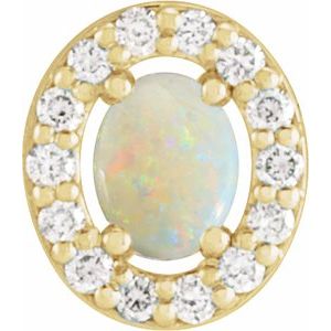 14K Yellow Gold Natural White Opal & .05 CTW Natural Diamond Halo-Style Pendant