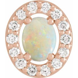 14K Rose Gold Natural White Opal  & .05 CTW Natural Diamond Halo-Style Pendant