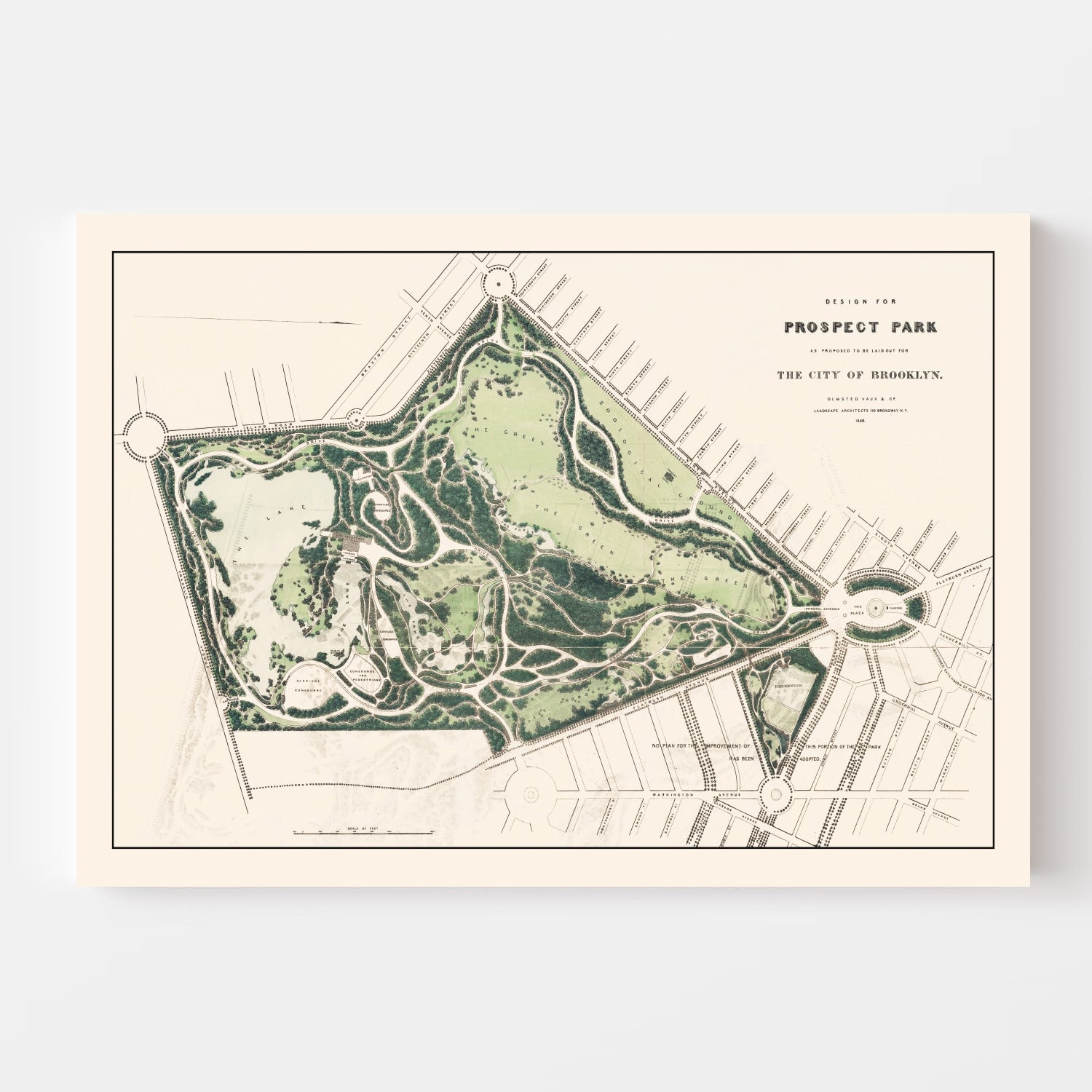 Vintage Prospect Park Brooklyn, NY Map 1868