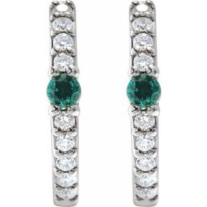 14K White Gold Lab-Grown Emerald & 1/8 CTW Natural Diamond 13.6 mm Hoop Earring – image 2