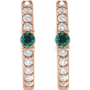 14K Rose Gold Lab-Grown Emerald & 1/8 CTW Natural Diamond 13.6 mm Hoop Earring – image 2