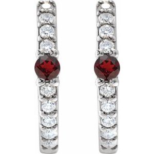 Platinum Natural Mozambique Garnet & 1/8 CTW Natural Diamond 13.6 mm Hoop Earring – image 2