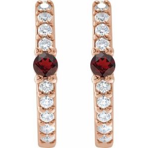 14K Rose Gold Natural Mozambique Garnet & 1/8 CTW Natural Diamond 13.6 mm Hoop Earring