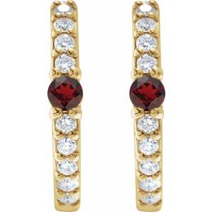 14K Yellow Gold Natural Mozambique Garnet & 1/8 CTW Natural Diamond 13.6 mm Hoop Earring