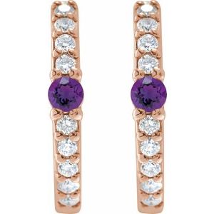 14K Rose Gold Natural Amethyst & 1/8 CTW Natural Diamond 13.6 mm Hoop Earring – image 2