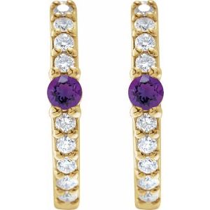 14K Yellow Gold Natural Amethyst & 1/8 CTW Natural Diamond 13.6 mm Hoop Earring