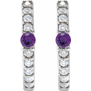 Platinum Natural Amethyst & 1/8 CTW Natural Diamond 13.6 mm Hoop Earring – image 2