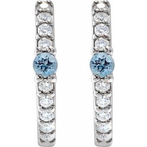 Sterling Silver Natural Aquamarine & 1/8 CTW Natural Diamond 13.6 mm Hoop Earring – image 2