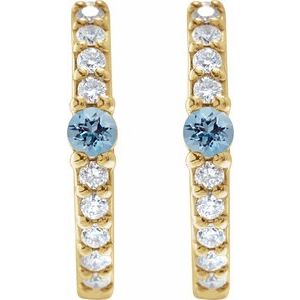 14K Yellow Gold Natural Aquamarine & 1/8 CTW Natural Diamond 13.6 mm Hoop Earring – image 2