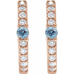 14K Rose Gold Natural Aquamarine & 1/8 CTW Natural Diamond 13.6 mm Hoop Earring – image 2