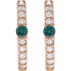 14K Rose Gold Natural Alexandrite & 1/8 CTW Natural Diamond 13.6 mm Hoop Earring – image 2