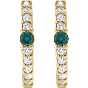 14K Yellow Gold Lab-Grown Alexandrite & 1/8 CTW Natural Diamond 13.6 mm Hoop Earring