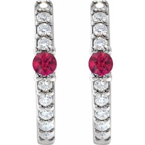 Sterling Silver Lab-Grown Ruby & 1/8 CTW Natural Diamond 13.6 mm Hoop Earring – image 2