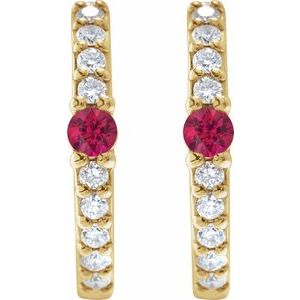 14K Yellow Gold Lab-Grown Ruby & 1/8 CTW Natural Diamond 13.6 mm Hoop Earring