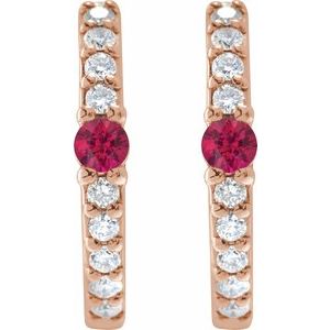 14K Rose Gold Lab-Grown Ruby & 1/8 CTW Natural Diamond 13.6 mm Hoop Earring – image 2