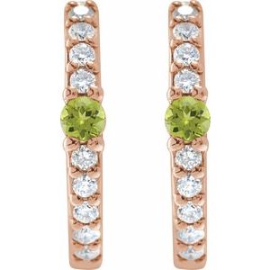 14K Rose Natural Peridot & 1/8 CTW Natural Diamond 13.6 mm Hoop Earring