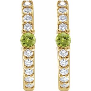 14K Yellow Gold Natural Peridot & 1/8 CTW Natural Diamond 13.6 mm Hoop Earring
