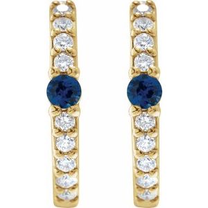 14K Yellow Gold Lab-Grown Blue Sapphire & 1/8 CTW Natural Diamond 13.6 mm Hoop Earring – image 2