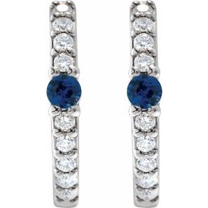 Platinum Lab-Grown Blue Sapphire & 1/8 CTW Natural Diamond 13.6 mm Hoop Earring – image 2