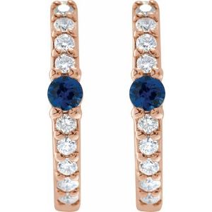 14K Rose Lab-Grown Blue Sapphire & 1/8 CTW Natural Diamond 13.6 mm Hoop Earring