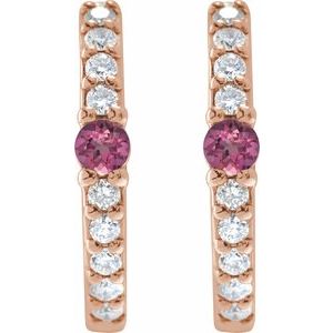 14K Rose Gold Natural Pink Tourmaline & 1/8 CTW Natural Diamond 13.6 mm Hoop Earring – image 2