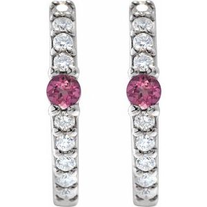 Platinum Natural Pink Tourmaline & 1/8 CTW Natural Diamond 13.6 mm Hoop Earring – image 2