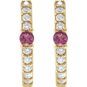 14K Yellow Gold Natural Pink Tourmaline & 1/8 CTW Natural Diamond 13.6 mm Hoop Earring – image 2