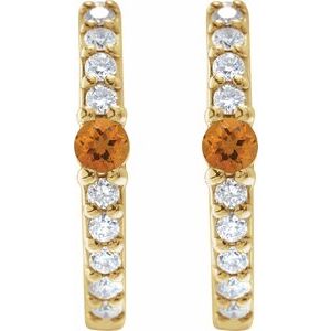 14K Yellow Natural Citrine & 1/8 CTW Natural Diamond 13.6 mm Hoop Earring