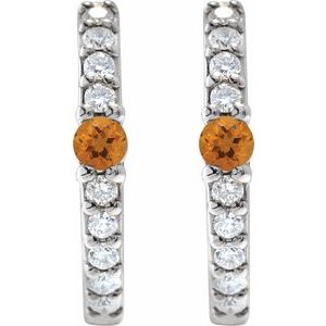 Sterling Silver Natural Citrine & 1/8 CTW Natural Diamond 13.6 mm Hoop Earring – image 2