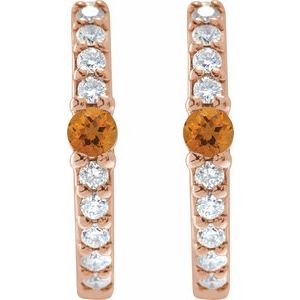 14K Rose Natural Citrine & 1/8 CTW Natural Diamond 13.6 mm Hoop Earring