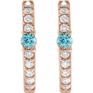 14K Rose Gold Natural Blue Zircon & 1/8 CTW Natural Diamond 13.6 mm Hoop Earring – image 2